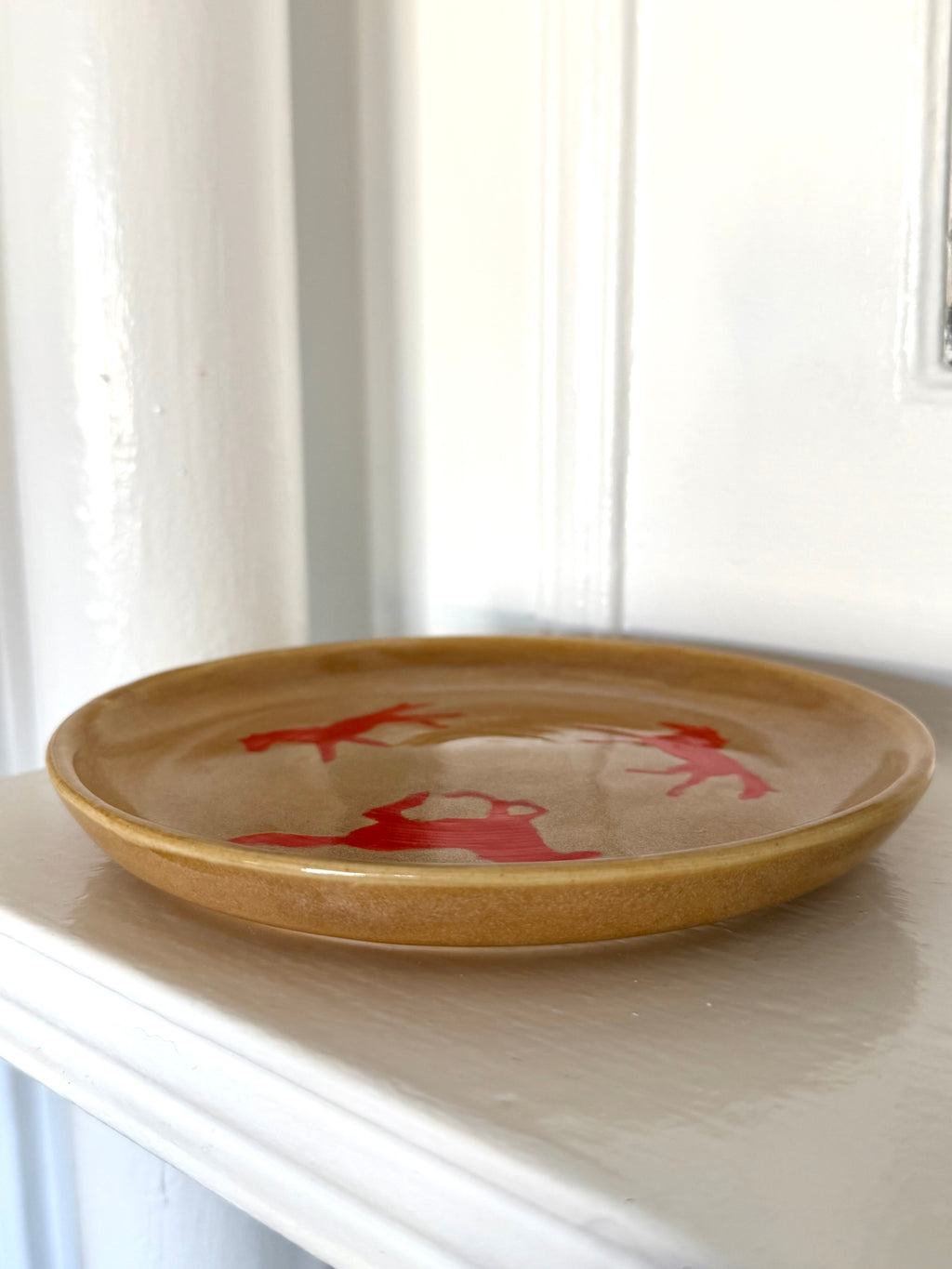 Golden Brown Plate with Red Horses 2