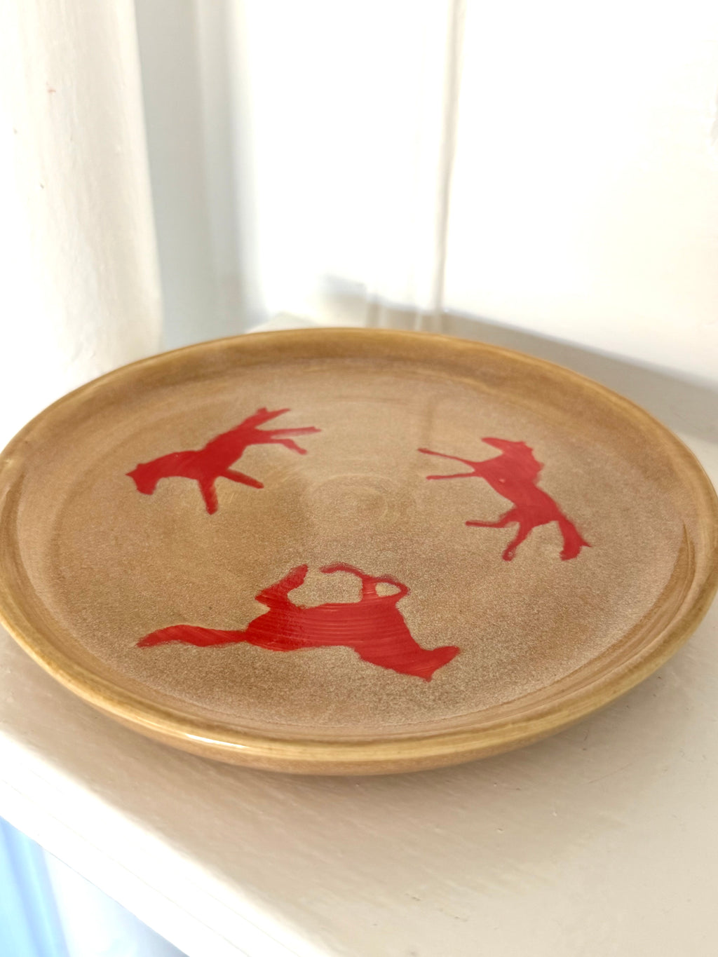 Golden Brown Plate with Red Horses 2