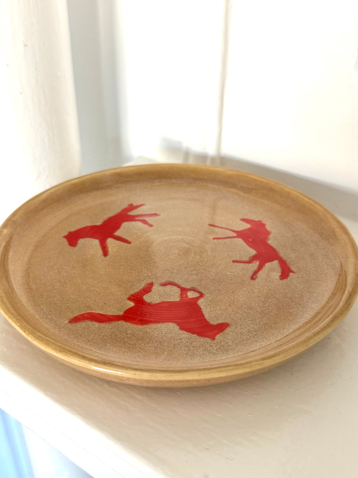 Golden Brown Plate with Red Horses 2