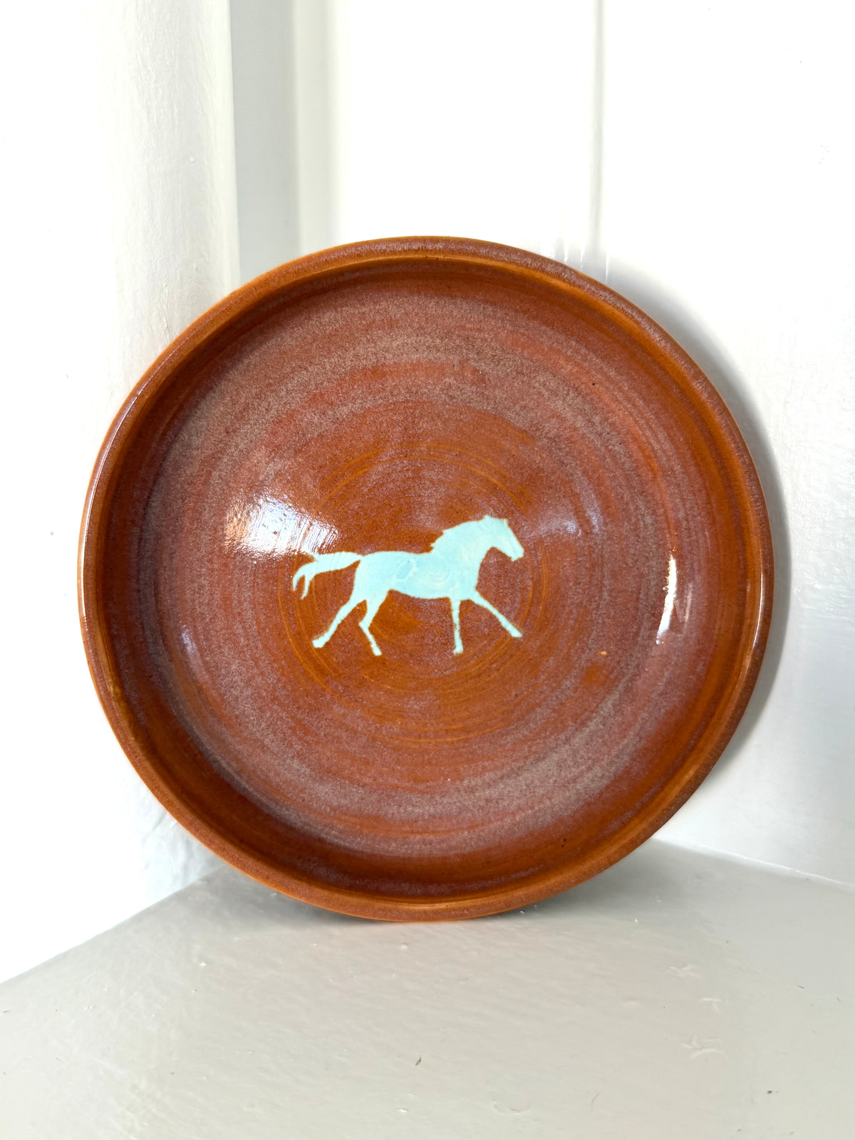 Copper Horse Plate with Baby Blue Horse