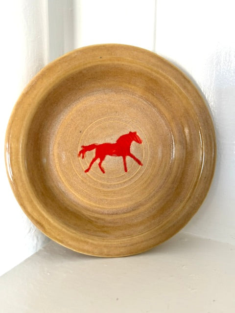 Golden Brown Horse Plate with Red Horse 3