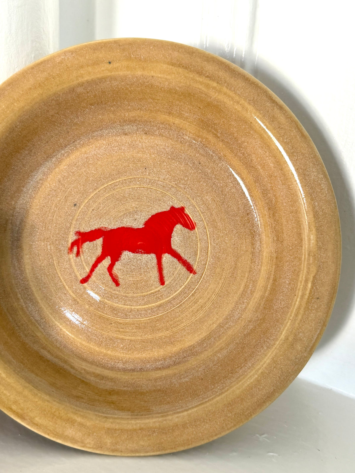 Golden Brown Horse Plate with Red Horse 3