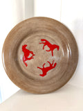 Taupe Plate with Red Horses 1