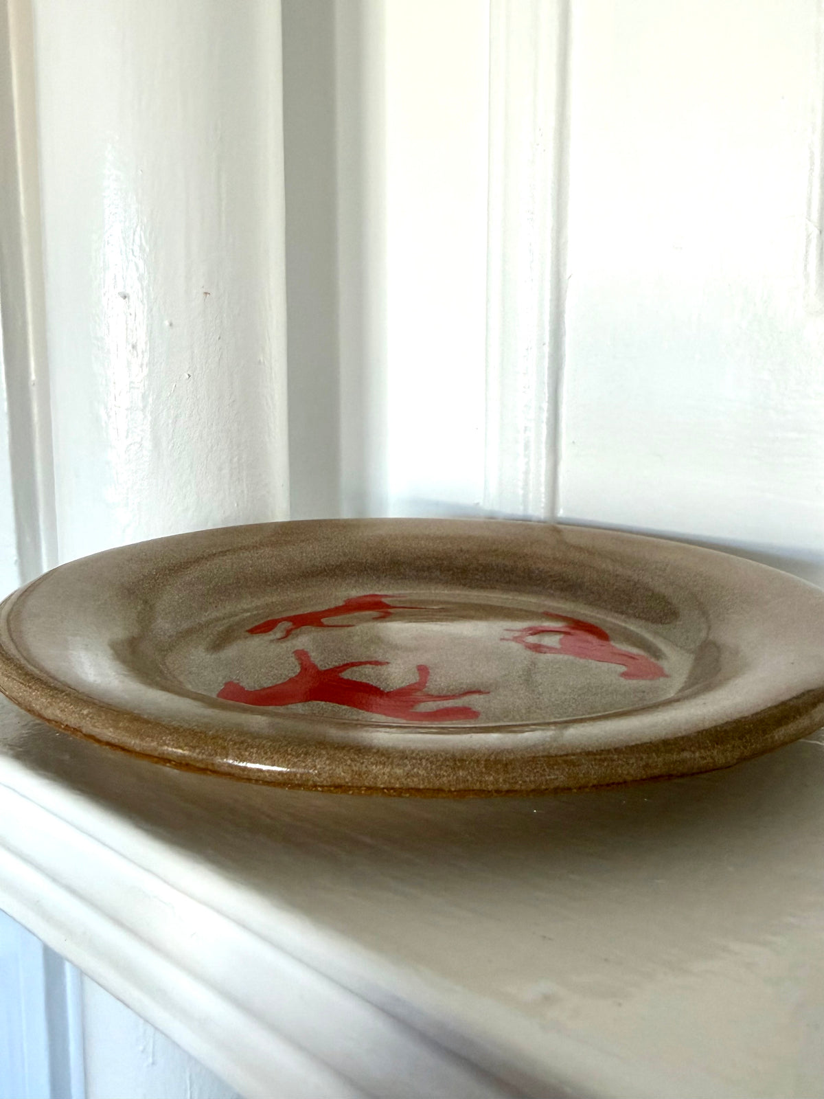 Taupe Plate with Red Horses 1