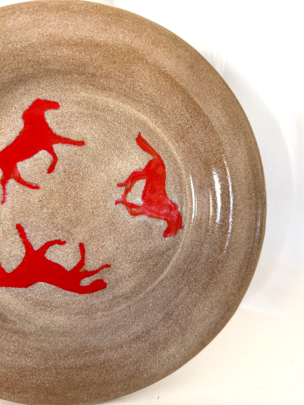 Taupe Plate with Red Horses 1