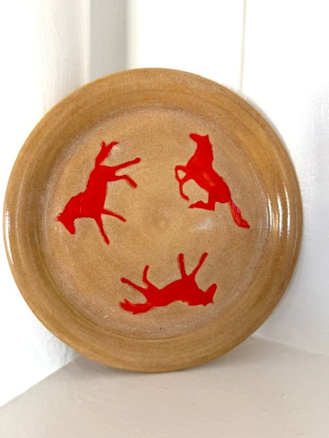 Golden Brown Plate with Red Horses 1