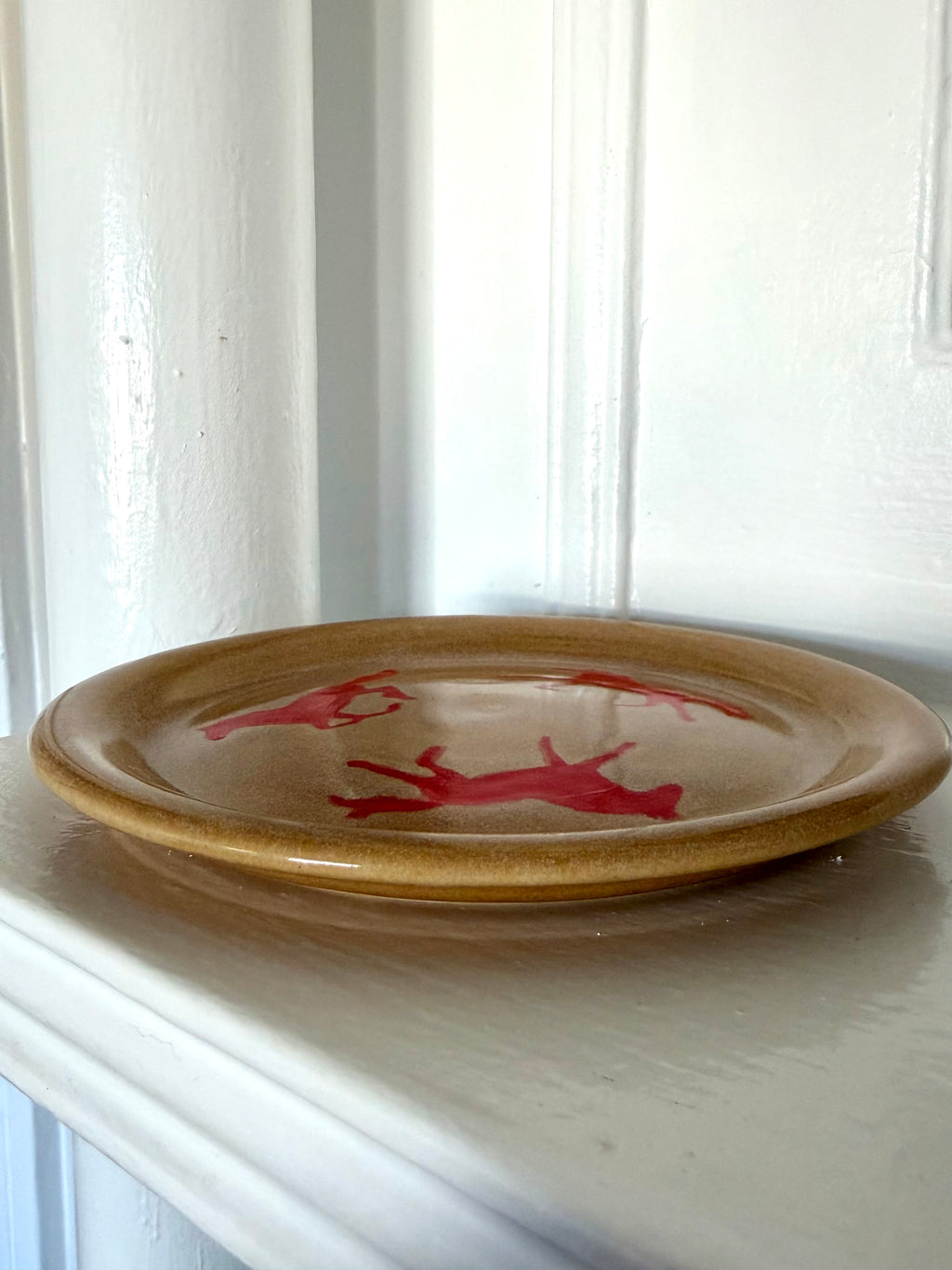 Golden Brown Plate with Red Horses 1