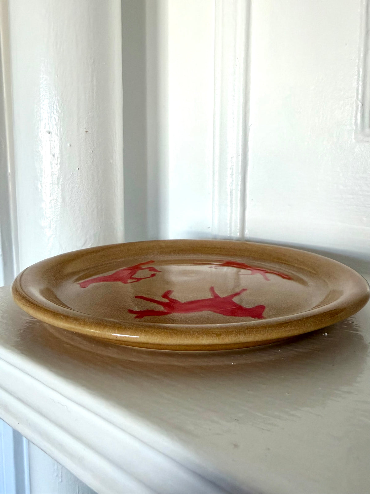 Golden Brown Plate with Red Horses 1