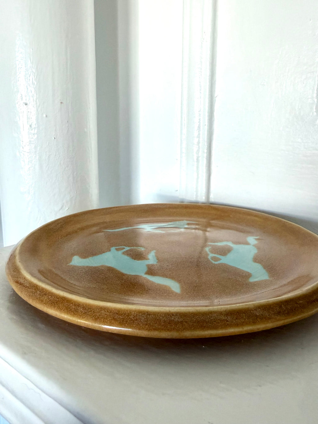 Golden Brown Plate with Baby Blue Horses