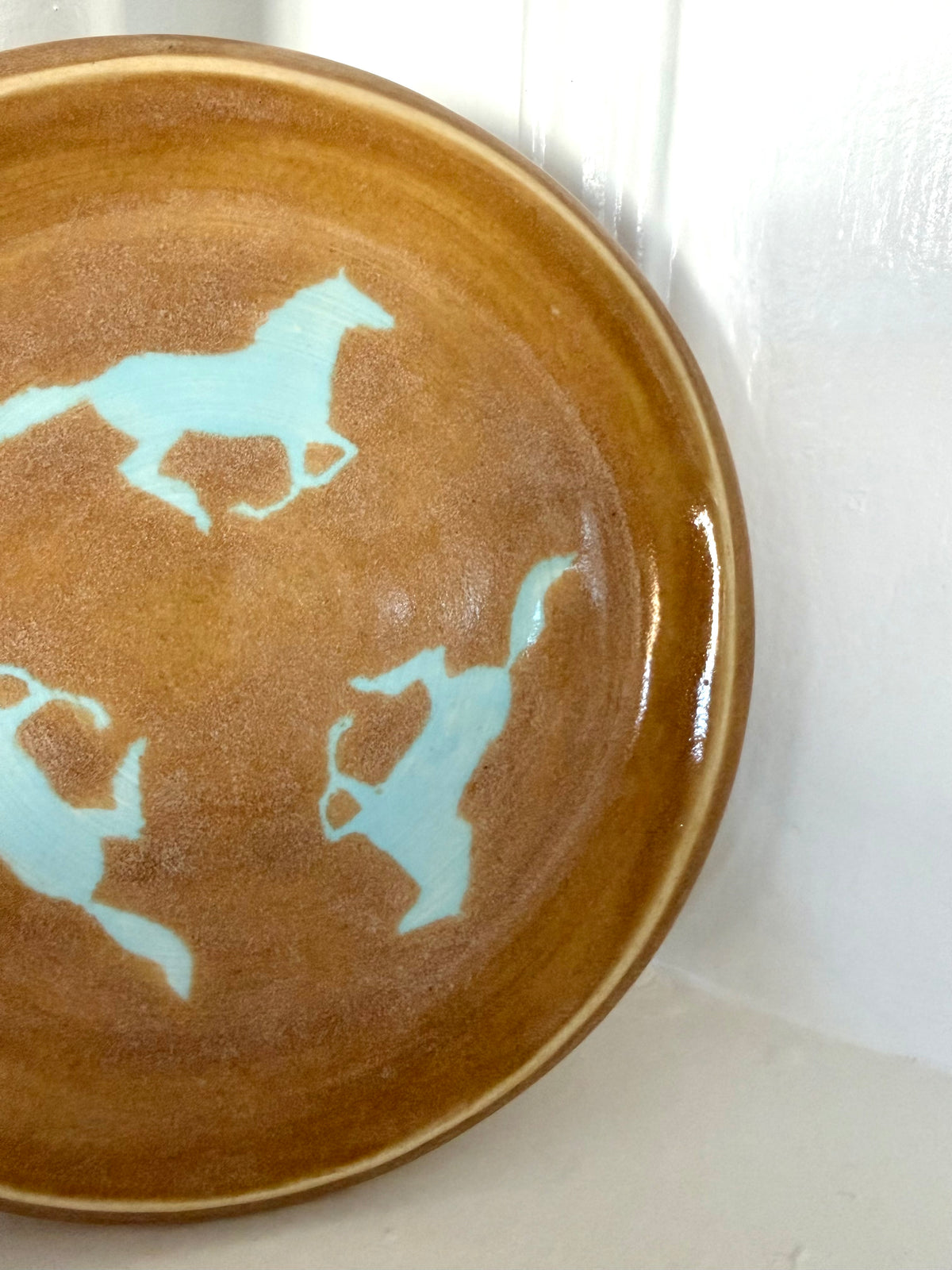 Golden Brown Plate with Baby Blue Horses
