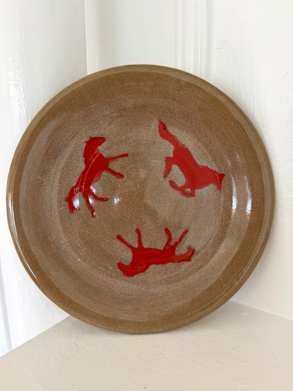 Taupe Plate with Red Horses 2