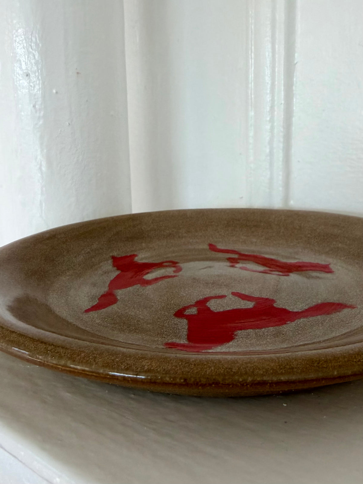 Taupe Plate with Red Horses 2